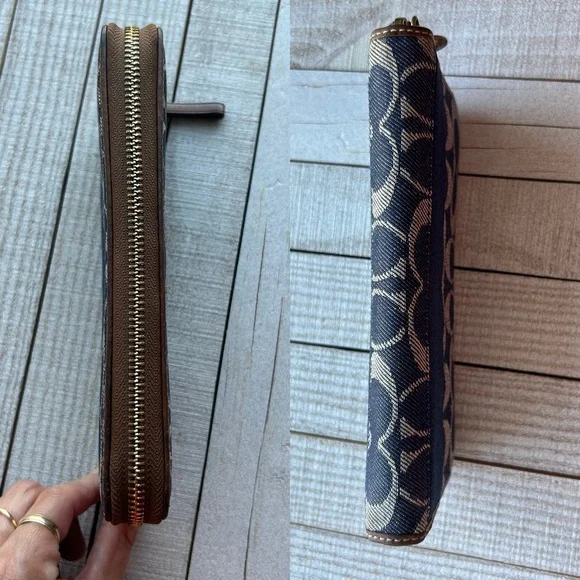 Coach Signature Striped Legacy Denim Accordion Zipper Wallet #40753 - Picture 7 of 14